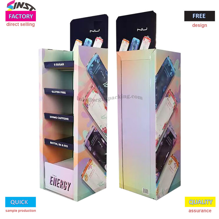 エナジードリンク陳列棚：色と情報でお客様の目に「元気」を与える